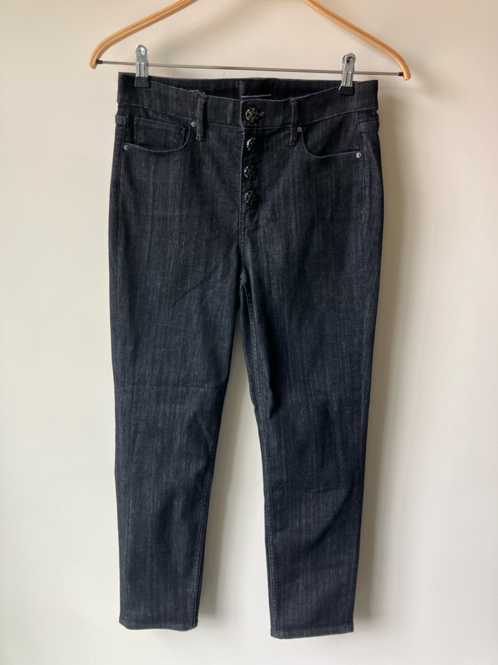 WHBM High Rise Slim Ankles Archive Grey Jeans w/ Crystal Buttons Size 6R NWT